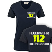 112 Feuerwehr Damen Kontrast V-Ausschnitt T-Shirt Gr. XS...