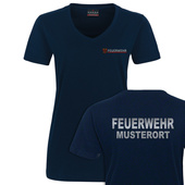 Damen Feuerwehr V-Neck T-Shirt Brandenburg Mikralinar Navy