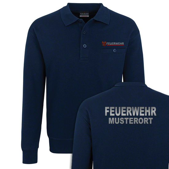 Feuerwehr Sweatshirt mit Polokragen und Brusttasche Brandenburg Navy