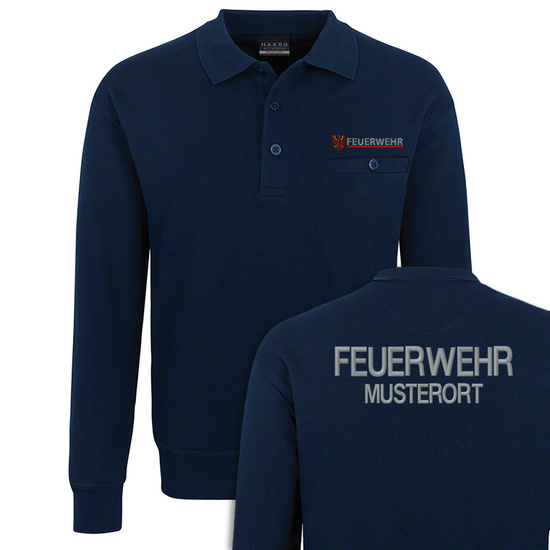 Feuerwehr Sweatshirt mit Polokragen und Brusttasche Brandenburg Navy